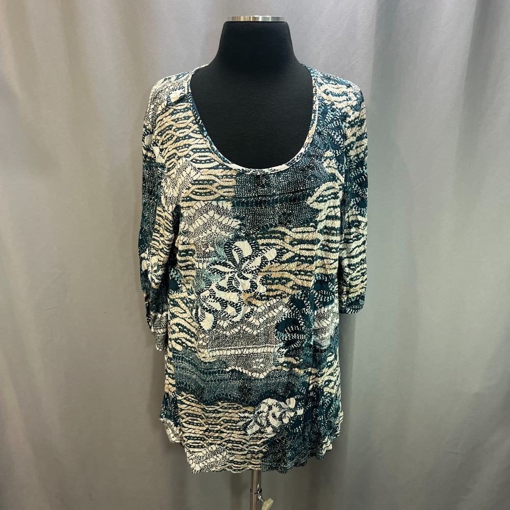 Nandashe Tunic Blouse Womens 2XL Multicolor Rayon Geometric Print 3/4 Sleeves